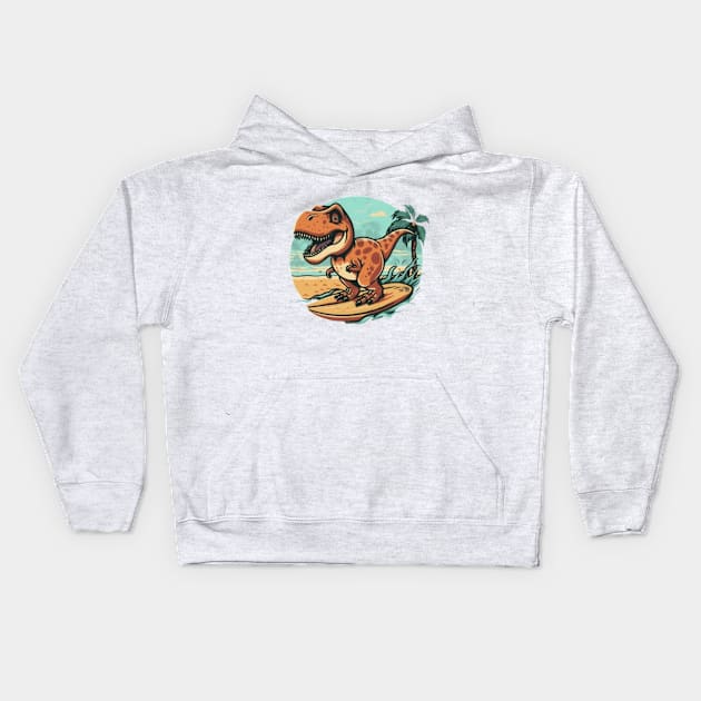 cute dinosaur trex dino kids tees kids hoodies dinosaur surfing surfer surf kids tees gift ideas Kids Hoodie by WeLoveAnimals